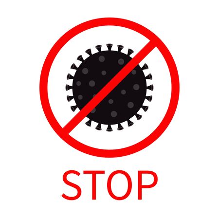 Stop coronavirus Covid 19 icon. Corona virus outbreak. Red prohibit sign symbol. Pandemic danger concept. Black color. Flat design. Isolated. White background. Vector illustrationのイラスト素材