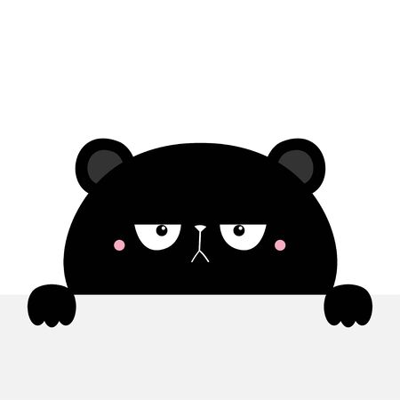 Black bear silhouette holding empty paper. Cute kawaii cartoon sad character. Paw print. Happy Valentines Day. Baby greeting card tshirt notebook cover. White background. Flat design Vectorのイラスト素材