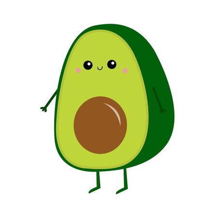 Avocado icon. Smiling face. Cute cartoon kawaii funny baby character. Greeting card. Happy Valentines day. Healthy food. Flat design. White background. Isolated. Vector illustrationのイラスト素材