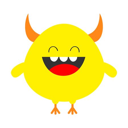 Monster yellow silhouette. Happy Halloween. Cute kawaii cartoon scary funny character icon. Eyes, horns, hands, teeth, smile. Funny baby collection. Isolated White background. Flat design Vectorのイラスト素材