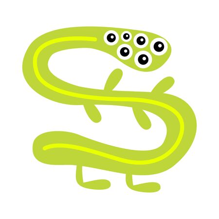 Monster snake green silhouette. Happy Halloween. Cute kawaii cartoon scary funny character icon. Eyes, hands, legs. Funny baby collection. Isolated. White background. Flat design. Vectorのイラスト素材