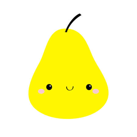 Pear icon. Yellow color. Cute cartoon kawaii smiling baby character. Funny fruit face. Flat design. White background. Isolated. Vector illustrationのイラスト素材