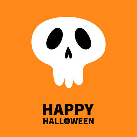 Skull icon shape. Happy Halloween sign symbol. Skeleton body part. Cute cartoon simple character. Pirate flag element. Orange background. Isolated. Flat design. Vector illustrationのイラスト素材