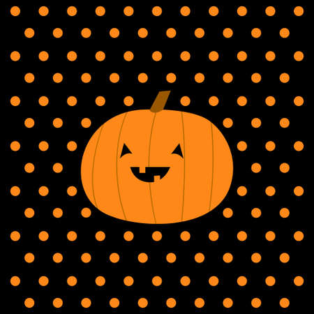Happy Halloween pumpkin. Funny creepy smiling face. Cute cartoon kawaii baby character. Eyes, teeth. Greeting card. Black background with orange dot. Isolated. Flat design. Vector illustrationのイラスト素材