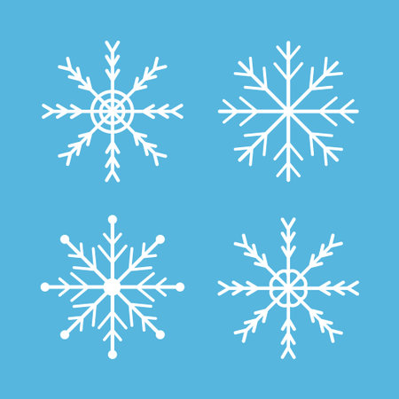 Snowflakes icon set. Four white snowflake. Merry Christmas. Happy New Year decoration sign symbol....