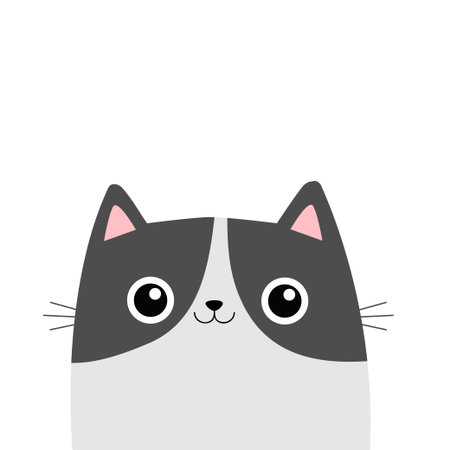 Cat face head. White gray silhouette. Cute cartoon kitten character. Kawaii animal. Funny baby kitty. Happy Valentines Day. Love card. Sticker tshirt print. Flat design. White background. Vectorのイラスト素材