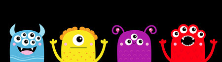 Happy Halloween. Monster icon line set. Cute kawaii cartoon baby character. Funny face head colorful...