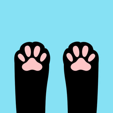 Cat paw foot print leg. Kitten footprint icon. Cute cartoon character body part silhouette. Pink black sign symbol. Baby pet collection. Love sign. Flat design. Blue background. Isolated. Vectorのイラスト素材