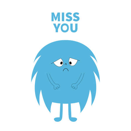 Monster silhouette. Miss you. Cute kawaii cartoon blue scary funny character icon. Sad emotion. Happy Halloween. Eyes, hair, hands. Funny baby collection. Isolated. White background Flat design Vectorのイラスト素材