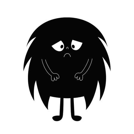 Monster silhouette. Happy Halloween. Cute kawaii cartoon black scary funny character icon. Sad emotion. Eyes, hair, hands. Funny baby collection. Isolated. White background. Flat design. Vectorのイラスト素材