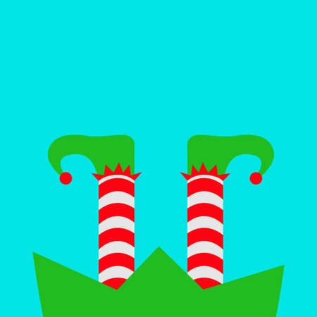Merry Christmas. Santa Claus Elf legs with shoes icon. Green costume. Red white striped socks. Happy New Year. Cute cartoon funny kawaii baby character. Flat design. Isolated. White background. Vectorのイラスト素材