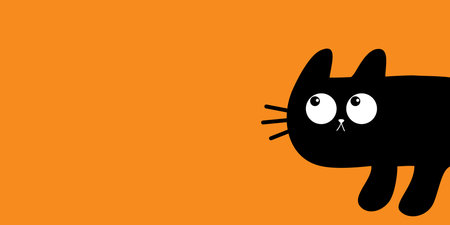 Cat peeking around the corner. Cute kawaii cartoon baby pet. Black kitten head face looking up....