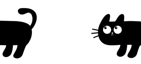 Cute cat peeking around the corner. Kawaii cartoon baby pet. Black kitten head face looking up. Happy Halloween. Greeting card print. Flat design. White background. Isolated. Vector illustrationのイラスト素材