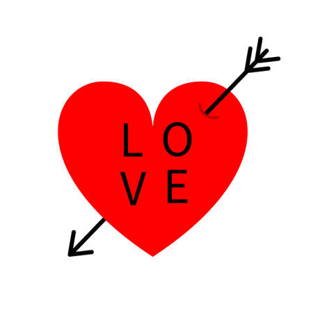 Arrow red heart icon. Happy Valentines Day. Love text. Sign symbol. Simple shape. Simple greeting card template. Cute graphic for sticker, patch, badge. Flat design. White background. Isolated. Vectorのイラスト素材