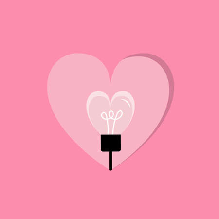 Valentine light bulb in heart. Happy Valentines Day. Hearts shape glowing garland element. Glass lamp. Idea Love sign symbol. Flat design. Isolated. Pink background. Vector illustrationのイラスト素材
