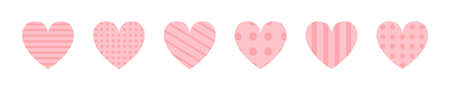Pink heart icon set. Happy Valentines day. Love sign symbol simple template. Cute polka dot, line pattern. Greeting card. Decoration element. Square composition. Flat design. White background. Vectorのイラスト素材