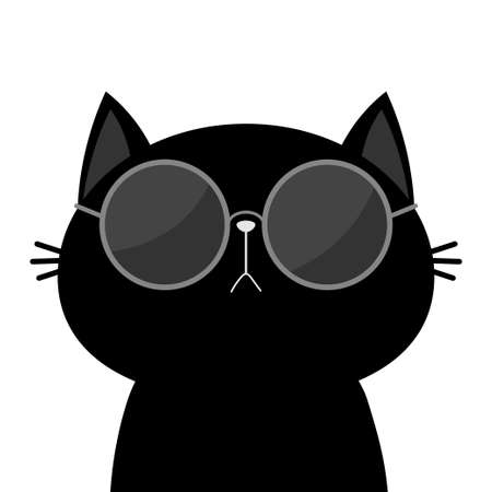 Cat wearing sunglasses eyeglasses. Black lenses. Cute cartoon funny characters. Kitten kitty in eyeglasses. sticker print. fashion animal. white background. isolated. Flat design Vectorのイラスト素材
