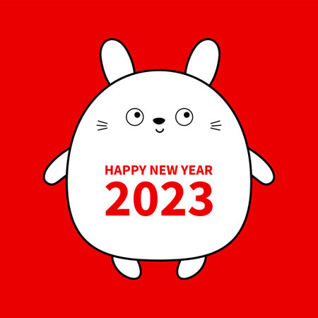 Happy Chinese New Year 2023. The year of the rabbit. Cute bunny hare. Kawaii cartoon characters. round contour icon. Funny head face. baby greeting card. red background. Flat design Vector illustrationのイラスト素材
