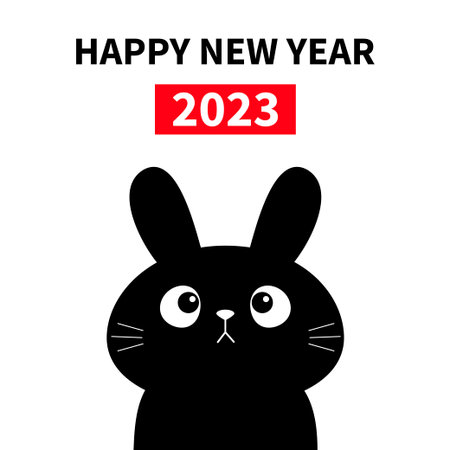 Happy Chinese New Year 2023. The year of the rabbit. Cute black bunny hare silhouette icon. Cute...