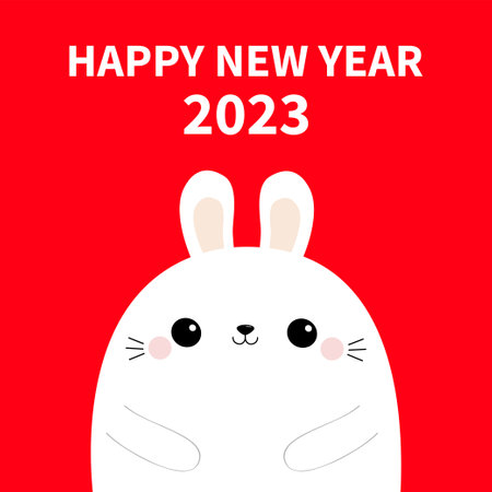 Happy Chinese New Year 2023. The year of the rabbit. Cute bunny Happy Easter. Cartoon kawaii funny baby character. farm animal. red background. flat design. vector illustrationのイラスト素材