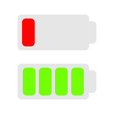 Low full battery set. Green Red color scale.のイラスト素材