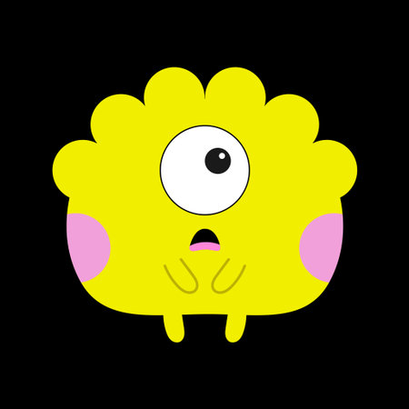 Cute monster silhouette. Happy Halloween. yellow animal. Funny kawaii cartoon baby character. One...