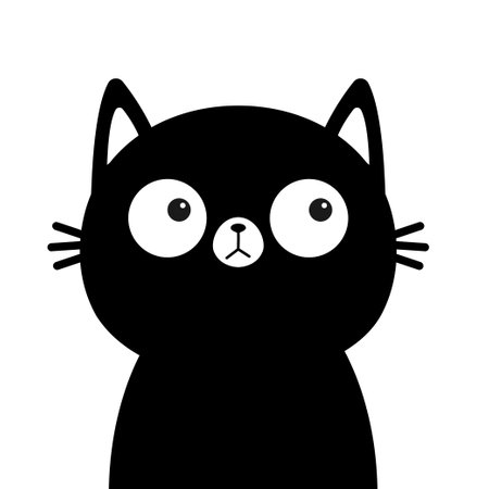 Black cat head face silhouette round icon. Cute cartoon funny characters. Funny sad doodle animal. pet collection. sticker print. Flat design Isolated. baby background. vector illustrationのイラスト素材