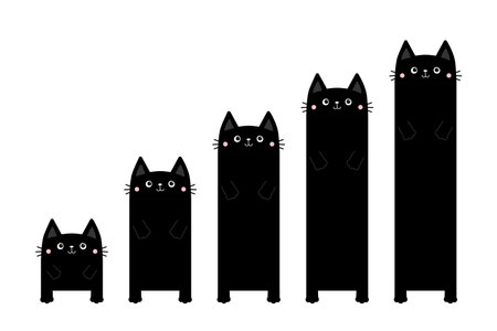Black cat column diagram. Funny 5 steps infographic template. Growing charts. bar graph. Cute cartoon kawaii character. business icons presentation. flat design. white background. vectorのイラスト素材