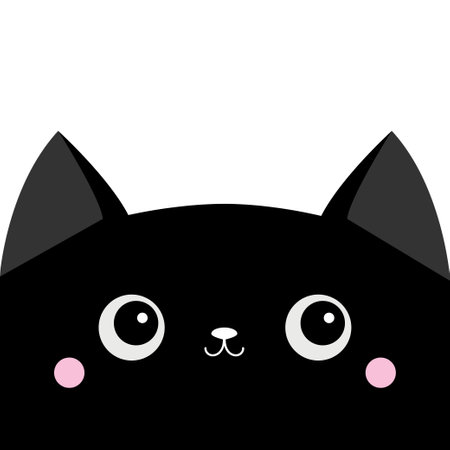Black cat smiling head face silhouette icon. Cute cartoon funny baby character. Funny kawaii doodle animal. pet collection. sticker print. flat design. white background. isolated. vector illustrationのイラスト素材