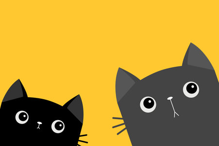 Cat face head in the corner. Black gray kitten. Cute kawaii baby pet animal. cartoon character. two...