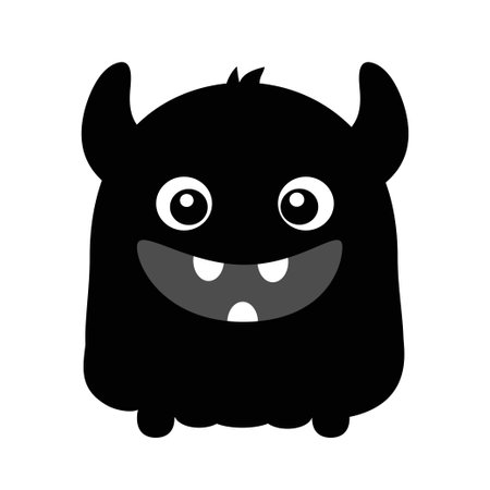 Monster. Happy Halloween. Cute head face with horns, fangs. blue monsters. Cartoon kawaii smiling funny boo character. Childish baby collection. T-shirt design. white background. flat design. vectorのイラスト素材