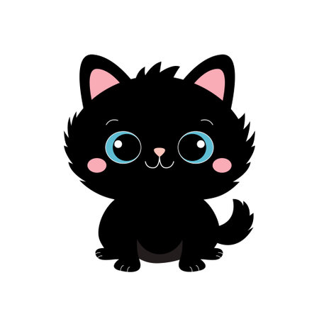 Black cat sitting. Head face silhouette icon. Kitten with blue eyes. Cute cartoon funny baby character. Funny kawaii animal. pet collection. sticker print. flat design. white background. vectorのイラスト素材