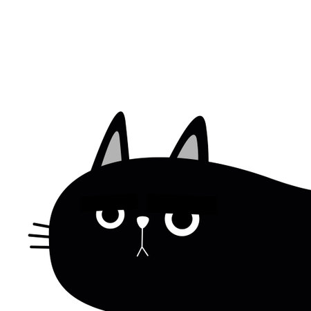 Cat peeking out from around the corner. Black kitten sad face head. Cute kawaii baby pet animal. Cartoon character Notebook cover, tshirt, greeting card print. Flat design. White background. Vectorのイラスト素材
