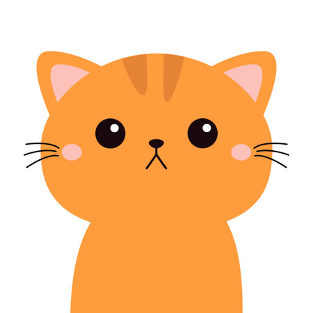 Red cat kitten, kitty. Cute face head. Orange fur. Cartoon kawaii funny baby character. Kids collection. Sticker print. Flat design. White background. Isolated. Vector illustrationのイラスト素材