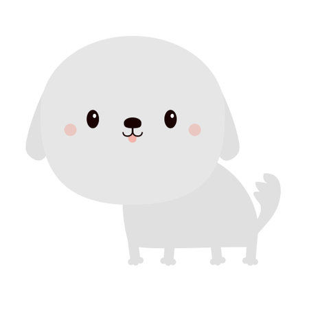 White dog puppy icon. Round face icon. Cute cartoon kawaii pet baby animal character. Funny baby. Love greeting card. Sticker print. Happy Valentines day. Flat design. White background. Vectorのイラスト素材