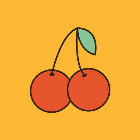 Cute cherries with green leaf. Groovy retro icon in 60s, 70s hippie style. Funny cartoon cherry...