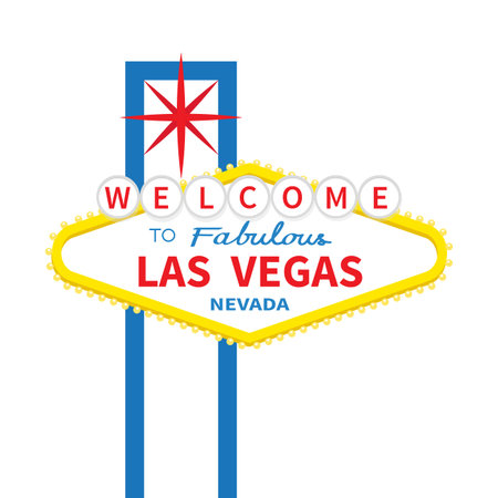 Welcome to fabulous Las Vegas sign icon. Classic retro symbol. Red star. Nevada sight showplace. Template for greeting card, banner, sticker print. Flat design. White background. Isolated. Vectorのイラスト素材