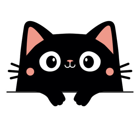 Cat kitty black silhouette holding empty paper. Picking kitten. Paws. Cute kawaii cartoon funny baby character. Happy Valentines Day. Childish style. Greeting card. White background Flat design Vectorのイラスト素材