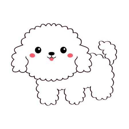 Maltese bichon dog standing. Puppy face head line contour silhouette icon. Doodle animal pet icon. Cute kawaii cartoon funny character. Adopt concept. Flat design. White background. Isolated. Vectorのイラスト素材