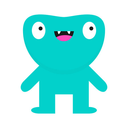 Monster standing. Happy Halloween. Blue silhouette icon. Eyes, fangs tooth, hands. Cute cartoon kawaii funny happy smiling baby character. Childish style. Flat design. White background Isolated Vectorのイラスト素材