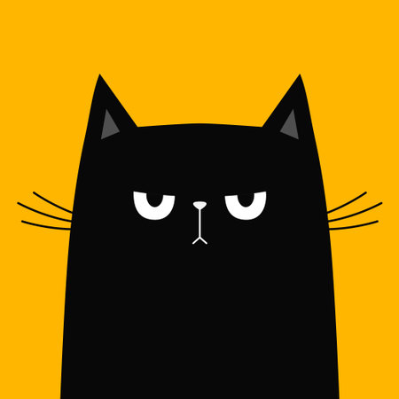 Cute cat. Cute sad angry face head. Funny kitten. Black silhouette icon. Kawaii pet animal. Happy...