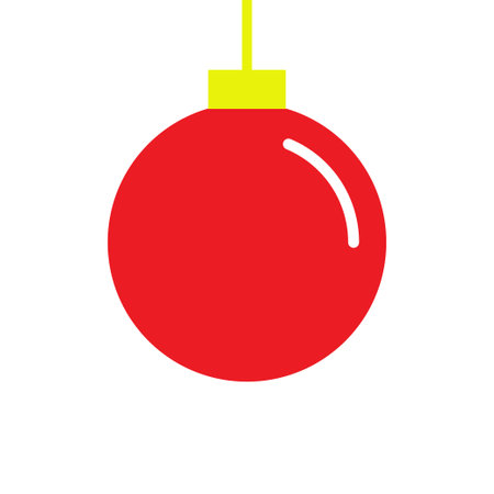 Red Christmas ball. Round shape. Cute decoration. Hanging Christmas tree toy. Bauble toy collection. Happy New Year sign symbol. Flat design. Isolated. White background. Vector illustrationのイラスト素材