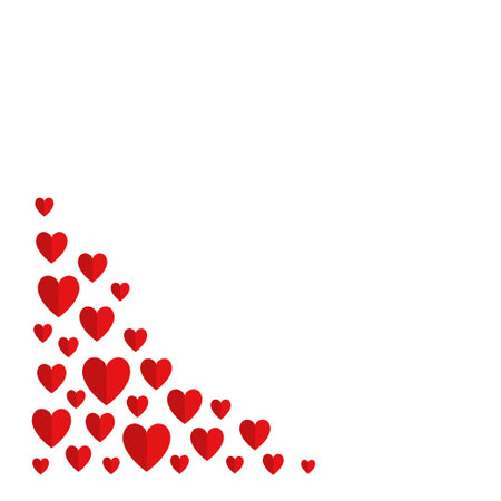 Red heart set. Happy Valentine's Day. Origami paper hearts in left corner. Cute flying half heart. Love greeting card, Poster, flyer, banner template. Flat design. Isolated. White background. Vectorのイラスト素材