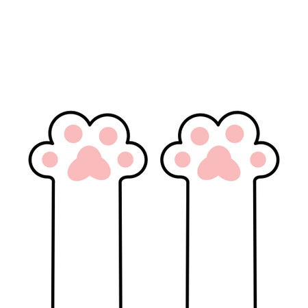 Two white cat kitten paw print leg foot sign symbol. Pink pawprint. Cute kawaii cartoon pet character body part silhouette. Happy Valentines Day. Childish style. Flat design. White background. Vectorのイラスト素材