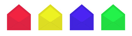 Envelope icon set line. Open letter. Red Blue Yellow Green Folded Unfolded envelopes. Christmas, Love greeting card template. Happy Valentines Day. Cute decoration. Flat design White background Vectorのイラスト素材