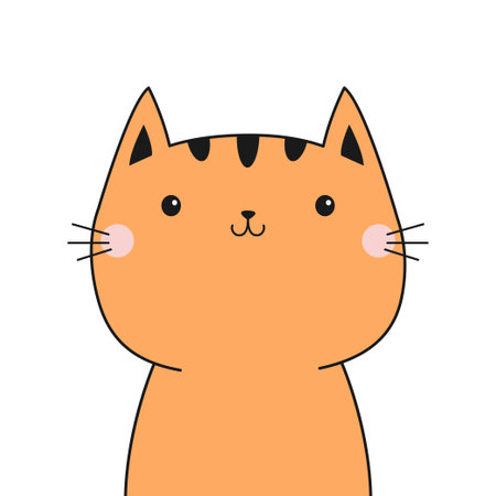 Orange cat head face line contour silhouette. Pet collection. Cute cartoon funny baby character. Pink blush cheeks. Funny kawaii doodle animal. Flat design White background. Vectorのイラスト素材