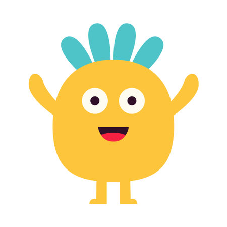 Cute orange monster icon. Happy Halloween. Cartoon kawaii funny boo character. Colorful silhouette monsters. Funny face. Eyes, teeth, hair, hands. Flat design. Childish style. White background Vectorのイラスト素材