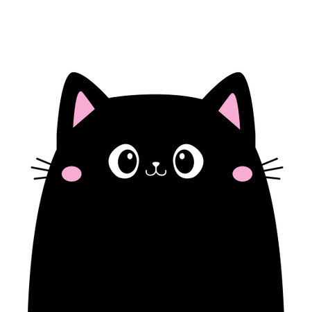 Black cat kitten kitty face head icon. Cute cartoon funny baby character. Pink cheeks, ears. Funny kawaii doodle animal. Pet collection. Childish style. Flat design. Isolated White background. Vectorのイラスト素材