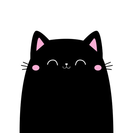 Cute cat face head icon. Black kitten kitty. Cartoon funny baby character. Pink cheeks, ears. Funny kawaii doodle animal. Pet collection. Childish style. Flat design. Isolated White background. Vectorのイラスト素材