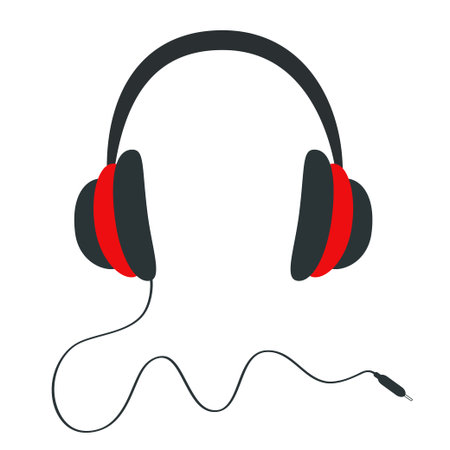 Headphones earphones with cord. Black Red silhouette. Headphone icon sign symbol. Love greeting card, banner template. Flat design. White background. Isolated. Vector illustrationのイラスト素材